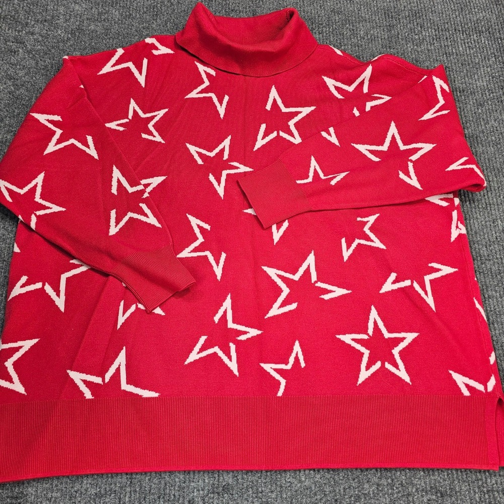 LIVI For Lane Bryant Sweater Womens 26/28 Red Star Turtleneck Pullover Knit